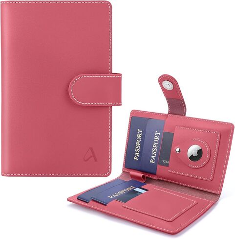 ALLIVE Passport Holder for Travel Family, Genuine Leather Passport Wallet with AirTag Slot, RFID Blocking Travel Document Organizer for Women & Men, Airport Essentials, Family Travel Gift (Black) in Saudi Arabia