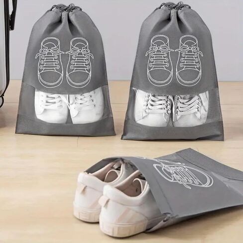 5 Pack Travel Shoe Bags with Clear Window, Portable Dustproof Shoe Storage Organizer for Men and Women, Reusable Drawstring Shoe Pouch for Packing in Luggage (Gray, Medium) in Saudi Arabia