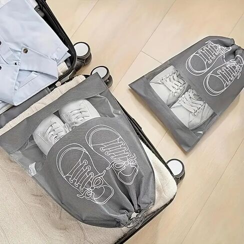 5 Pack Travel Shoe Bags with Clear Window, Portable Dustproof Shoe Storage Organizer for Men and Women, Reusable Drawstring Shoe Pouch for Packing in Luggage (Gray, Medium) in Saudi Arabia