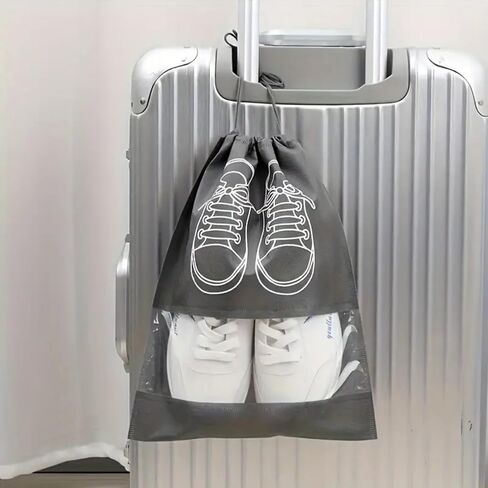 5 Pack Travel Shoe Bags with Clear Window, Portable Dustproof Shoe Storage Organizer for Men and Women, Reusable Drawstring Shoe Pouch for Packing in Luggage (Gray, Medium) in Saudi Arabia