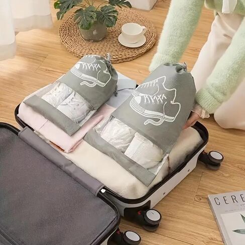 5 Pack Travel Shoe Bags with Clear Window, Portable Dustproof Shoe Storage Organizer for Men and Women, Reusable Drawstring Shoe Pouch for Packing in Luggage (Gray, Medium) in Saudi Arabia