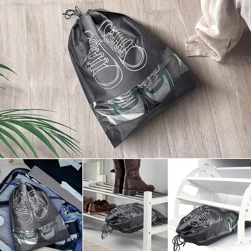 5 Pack Travel Shoe Bags with Clear Window, Portable Dustproof Shoe Storage Organizer for Men and Women, Reusable Drawstring Shoe Pouch for Packing in Luggage (Gray, Medium) in Saudi Arabia