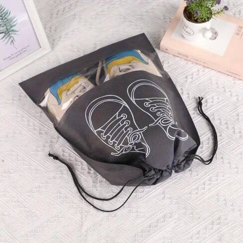 5 Pack Travel Shoe Bags with Clear Window, Portable Dustproof Shoe Storage Organizer for Men and Women, Reusable Drawstring Shoe Pouch for Packing in Luggage (Gray, Medium) in Saudi Arabia