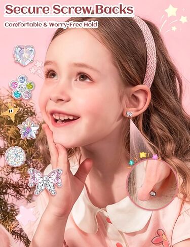 BESTEEL 14Pairs Hypoallergenic Earrings for Girls Women Surgical Steel Screw Back Earrings Cute CZ Flower Butterfly Stud Hoop Kids Toddler Earring Set with Charm Christmas Stocking Stuffers Gift in Kuwait