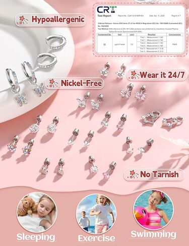 BESTEEL 14Pairs Hypoallergenic Earrings for Girls Women Surgical Steel Screw Back Earrings Cute CZ Flower Butterfly Stud Hoop Kids Toddler Earring Set with Charm Christmas Stocking Stuffers Gift in Kuwait