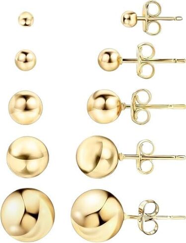 14k Gold Ball Stud Earrings Set, Sizes 3-14MM, High Polish Finish Ball Suds in Saudi Arabia