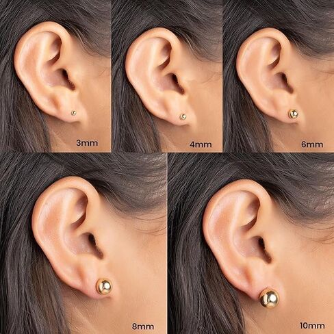 14k Gold Ball Stud Earrings Set, Sizes 3-14MM, High Polish Finish Ball Suds in Saudi Arabia