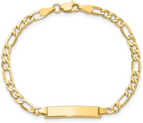 Engravable Personalized Custom 14K Yellow Gold Solid Figaro Link ID Bracelet For Men or Women Length 7 inches Width 4.3 mm With Lobster Claw Clasp in Saudi Arabia