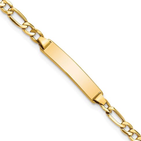 Engravable Personalized Custom 14K Yellow Gold Solid Figaro Link ID Bracelet For Men or Women Length 7 inches Width 4.3 mm With Lobster Claw Clasp in Saudi Arabia