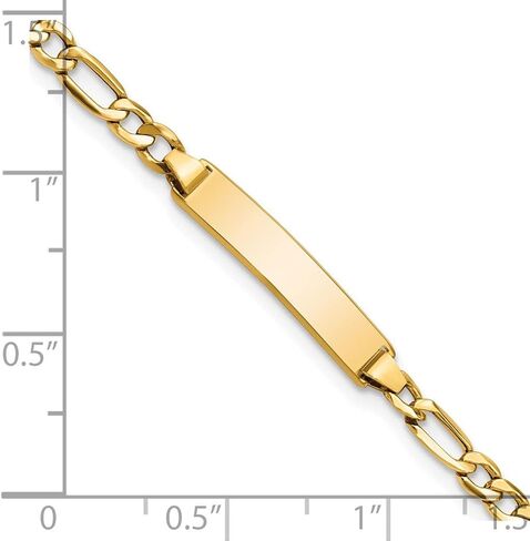 Engravable Personalized Custom 14K Yellow Gold Solid Figaro Link ID Bracelet For Men or Women Length 7 inches Width 4.3 mm With Lobster Claw Clasp in Saudi Arabia