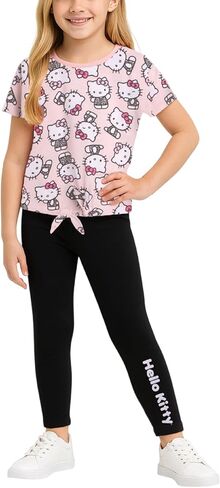 Hello Kitty Girls' Legging Set - 2 Piece Printed T-Shirt and Cozy Matching Leggings for Girls (2T-12), Size 7, Pink/Grey in Kuwait