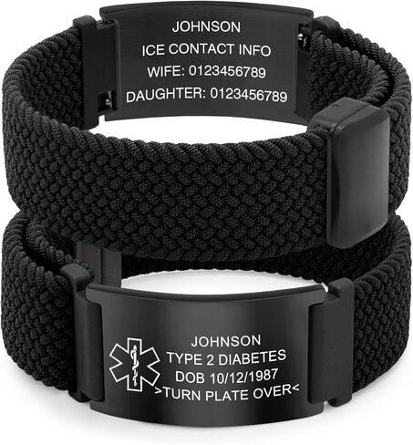 Personalized Medical Alert Bracelet, Elastic Nylon Medical ID Bracelet with Engraved Tag, Adjustable Length and Color Options, Custom Keepsake Gift for Health-Conscious Loved Ones in Saudi Arabia