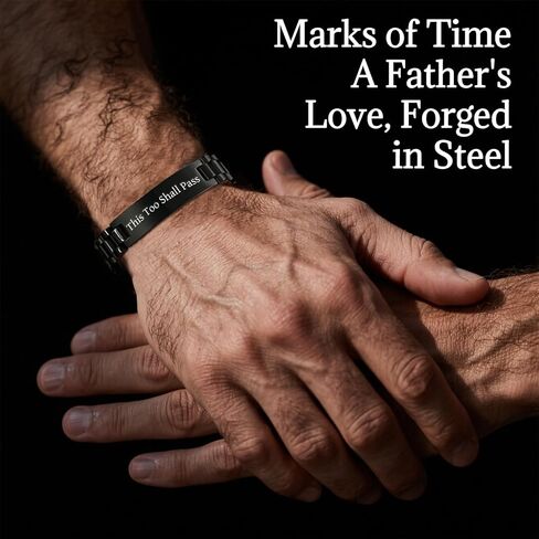 Engraved Bracelet for Men - Customized Gift for Him, Double-Sided Laser Engraving on 15mm Black Stainless Steel, Waterproof Adjustable ID Bracelet for Husband, Dad in Saudi Arabia