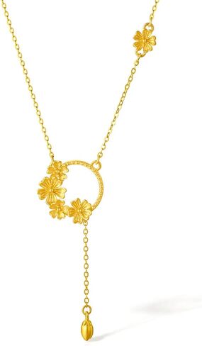 999 24K Gold Flower Necklace Garland Floral Pendant with 40+5cm Chain Wreathes Blessing 5 Flowers Solid Gold Jewellery Gift in Saudi Arabia