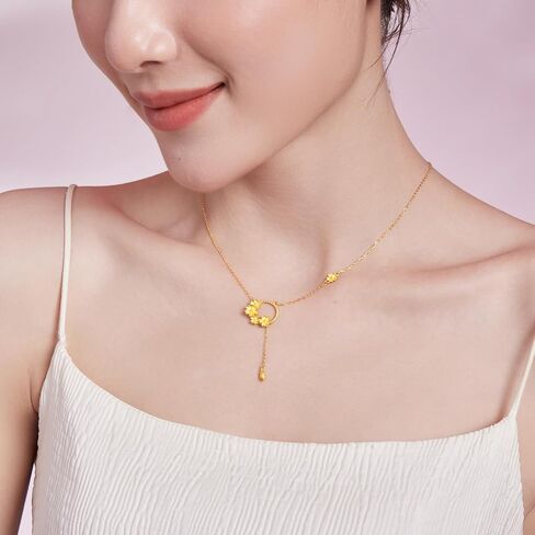 999 24K Gold Flower Necklace Garland Floral Pendant with 40+5cm Chain Wreathes Blessing 5 Flowers Solid Gold Jewellery Gift in Saudi Arabia