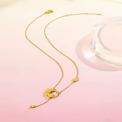999 24K Gold Flower Necklace Garland Floral Pendant with 40+5cm Chain Wreathes Blessing 5 Flowers Solid Gold Jewellery Gift in Saudi Arabia