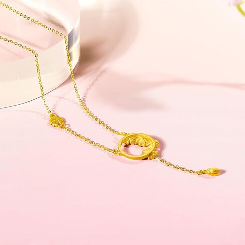 999 24K Gold Flower Necklace Garland Floral Pendant with 40+5cm Chain Wreathes Blessing 5 Flowers Solid Gold Jewellery Gift in Saudi Arabia