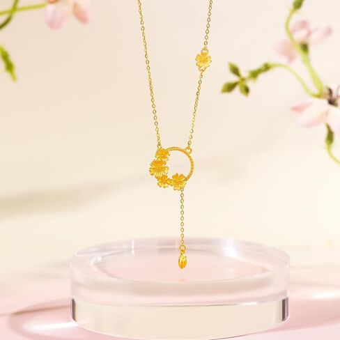 999 24K Gold Flower Necklace Garland Floral Pendant with 40+5cm Chain Wreathes Blessing 5 Flowers Solid Gold Jewellery Gift in Saudi Arabia