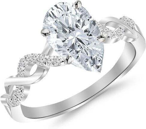 Houston Diamond District LAB GROWN Diamond Twisting Infinity Gold and Diamond Split Shank Pave Set Pear Cut Diamond Engagement Ring (E-F Color VS2-SI1 Clarity) in Kuwait