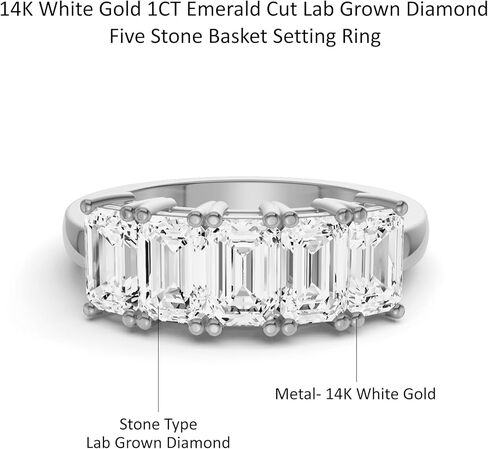 Diamond2Deal 14k Yellow or White Gold Lab Grown Diamond 5-Stone Wedding Anniversary Band Ring (D-E Color, VS Clarity) (1/2 Ct to 3 Ct) in Saudi Arabia