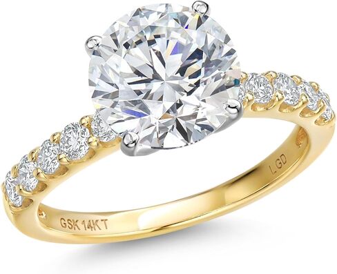 Gem Stone King 1.13 إلى 5.38 Cttw IGI Certified Lab Grown Diamond 2-Tone 14K خاتم زفاف من الذهب الأبيض والأصفر للنساء | قطع دائري | لون E-F | وضوح VS1-VS2 in Kuwait
