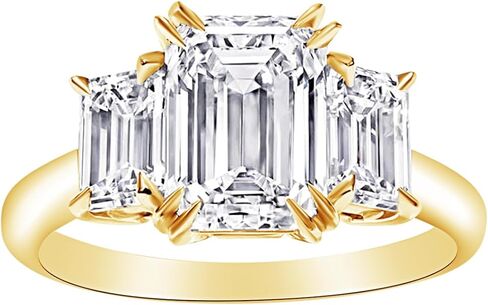 هيوستن دايموند ديستريكت 1 إلى 10 قيراط 3 ثلاثة أحجار الزمرد LAB GROWN خاتم خطوبة ألماس (F-G Color VS1-VS2 مجموعة فاخرة) in Kuwait