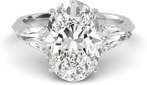 خاتم خطوبة من الذهب الأبيض 1-5 قيراط (ctw) بيضاوي الشكل من الذهب الأبيض، ألماس مقطوع من LAB GROWN وثلاثة أحجار (اللون D-E Clarity VS1-VS2) in Kuwait