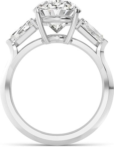 خاتم خطوبة من الذهب الأبيض 1-5 قيراط (ctw) بيضاوي الشكل من الذهب الأبيض، ألماس مقطوع من LAB GROWN وثلاثة أحجار (اللون D-E Clarity VS1-VS2) in Kuwait