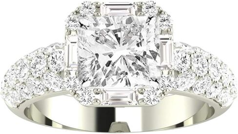 Houston Diamond District 1.75 to 6.75 Carat LAB GROWN Diamond Halo Style Baguette And Pave Set Round Cushion Cut Diamond Engagement Ring (E-F Color VS2-SI1 Clarity) in Saudi Arabia