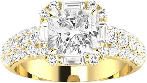 Houston Diamond District 1.75 to 6.75 Carat LAB GROWN Diamond Halo Style Baguette And Pave Set Round Cushion Cut Diamond Engagement Ring (E-F Color VS2-SI1 Clarity) in Saudi Arabia