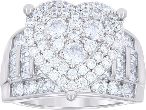 Jewels By Lux Sterling Silver Women's Baguette Round Cubic-Zirconia Heart Bridal Anniversary Wedding Engagement Band Ring in Saudi Arabia