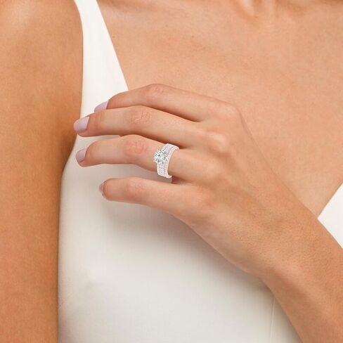 هيوستن دايموند ديستريكت IGI CERTIFIED LAB GROWN DIAMOND مجموعة من ثلاثة صفوف من الشق والصف الأوسط من القنوات، خاتم خطوبة من الألماس المستدير ومجموعة خاتم الزفاف in Kuwait