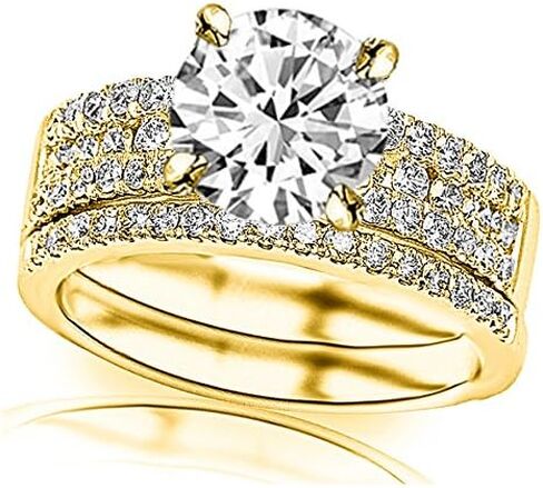 هيوستن دايموند ديستريكت IGI CERTIFIED LAB GROWN DIAMOND مجموعة من ثلاثة صفوف من الشق والصف الأوسط من القنوات، خاتم خطوبة من الألماس المستدير ومجموعة خاتم الزفاف in Kuwait