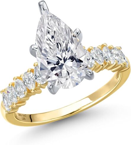 1.60-5.60 Cttw Lab Grown Diamond Engagement Ring For Women | 2-Tone 14K White and Yellow Gold | Pear Shape | IGI Certified | E-F | VS1-VS2 | Wedding Anniversary Ring | Size 5, 6, 7, 8, 9 in Saudi Arabia