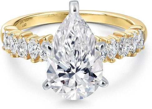 1.60-5.60 Cttw Lab Grown Diamond Engagement Ring For Women | 2-Tone 14K White and Yellow Gold | Pear Shape | IGI Certified | E-F | VS1-VS2 | Wedding Anniversary Ring | Size 5, 6, 7, 8, 9 in Saudi Arabia