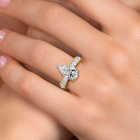 1.60-5.60 Cttw Lab Grown Diamond Engagement Ring For Women | 2-Tone 14K White and Yellow Gold | Pear Shape | IGI Certified | E-F | VS1-VS2 | Wedding Anniversary Ring | Size 5, 6, 7, 8, 9 in Saudi Arabia