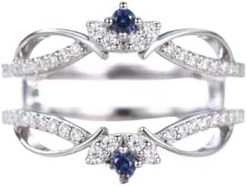 Jewels by Parijaat 2 CTTW قطع مستديرة مكونة من الياقوت الأزرق والألماس الأبيض، خاتم حماية معزز لخطوبة الزفاف ومطلي بالذهب الأبيض عيار 14 قيراط 925 من الفضة الاسترليني in Kuwait