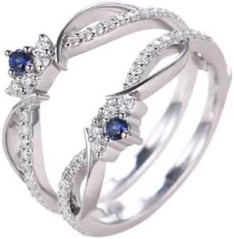 Jewels by Parijaat 2 CTTW قطع مستديرة مكونة من الياقوت الأزرق والألماس الأبيض، خاتم حماية معزز لخطوبة الزفاف ومطلي بالذهب الأبيض عيار 14 قيراط 925 من الفضة الاسترليني in Kuwait