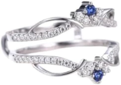 Jewels by Parijaat 2 CTTW قطع مستديرة مكونة من الياقوت الأزرق والألماس الأبيض، خاتم حماية معزز لخطوبة الزفاف ومطلي بالذهب الأبيض عيار 14 قيراط 925 من الفضة الاسترليني in Kuwait