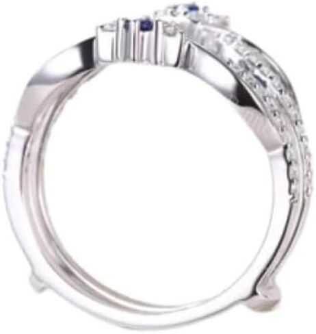 Jewels by Parijaat 2 CTTW قطع مستديرة مكونة من الياقوت الأزرق والألماس الأبيض، خاتم حماية معزز لخطوبة الزفاف ومطلي بالذهب الأبيض عيار 14 قيراط 925 من الفضة الاسترليني in Kuwait
