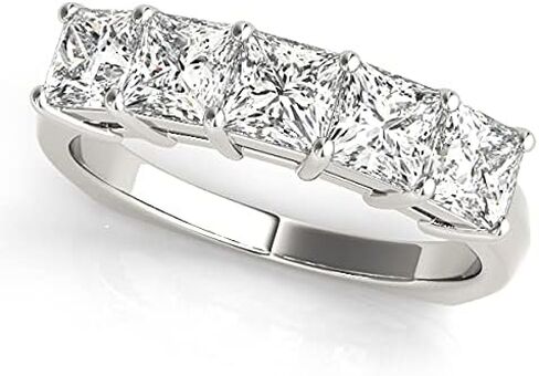 1-5 Carat (ctw) 14K White Gold Round LAB GROWN Diamond Ladies Ladies 5 Five Stone Wedding Anniversary Stackable Ring Band Luxury Collection (D-E Color VS1-VS2 Clarity) in Saudi Arabia