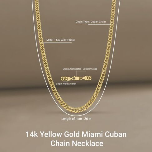 Diamond2Deal 14k الذهب الأصفر 0 مم ميامي الكوبية سلسلة قلادة جراد البحر 26in in Kuwait