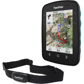 جهاز مراقبة معدل ضربات القلب من TwoNav Terra + الصدر، جهاز كمبيوتر GPS للدراجة مع شاشة عريضة 3.7 بوصة للجبال، والمشي لمسافات طويلة، وMTB، والدراجة مع الخرائط المتضمنة. اللون تركواز
