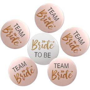 Bachelorette Party Badge, Bride To Be Decorations, Bride Squad - 3 inch Rose Gold Bridal Shower - Pinback Buttons - Set of 6