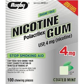Rugby Sugar Free Nicotine Polacrilex Gum, 100 Count - 4 MG - COATED MINT Flavor - Stop Smoking Aid