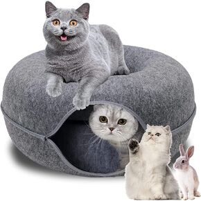 Backagin Cat Tunnels for Indoor Cats, Cat Bed Donut, Cat Toy Hideout Indoor, Cat Condo, Cat Cave, Cats Toys Scratch Resistant Hideout, for All Seasons (deep grey-2024, 20 * 20 * 8 inches)