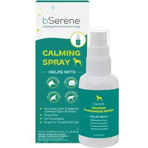 bSerene Pheromone Calming Spray for Dogs Helps Reduce Excessive Barking, Destruction, Stress, and Fear Great for Vet Visits, Boarding, and Targeted Calming, 60mL