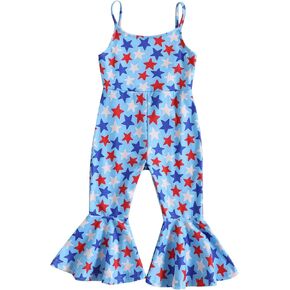 ملابس أطفال من Noubeau للأطفال الرضع والبنات في الرابع من يوليو بدلة رومبير ذات جرس سفلي بعلم أمريكي من قطعة واحدة بدون أكمام in Kuwait