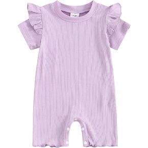 Muasaaluxi Newborn Baby Girl Clothes Ruffle Ribbed Short Sleeve Romper One Piece Basic Bodysuit Jumpsuit Summer Clothes