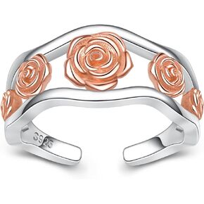 BEILIN 925 Sterling Silver Rose Toe Rings for Women Adjustable Rose Flower Toe Rings Open Toe Rings Summer Beach Foot Jewelry